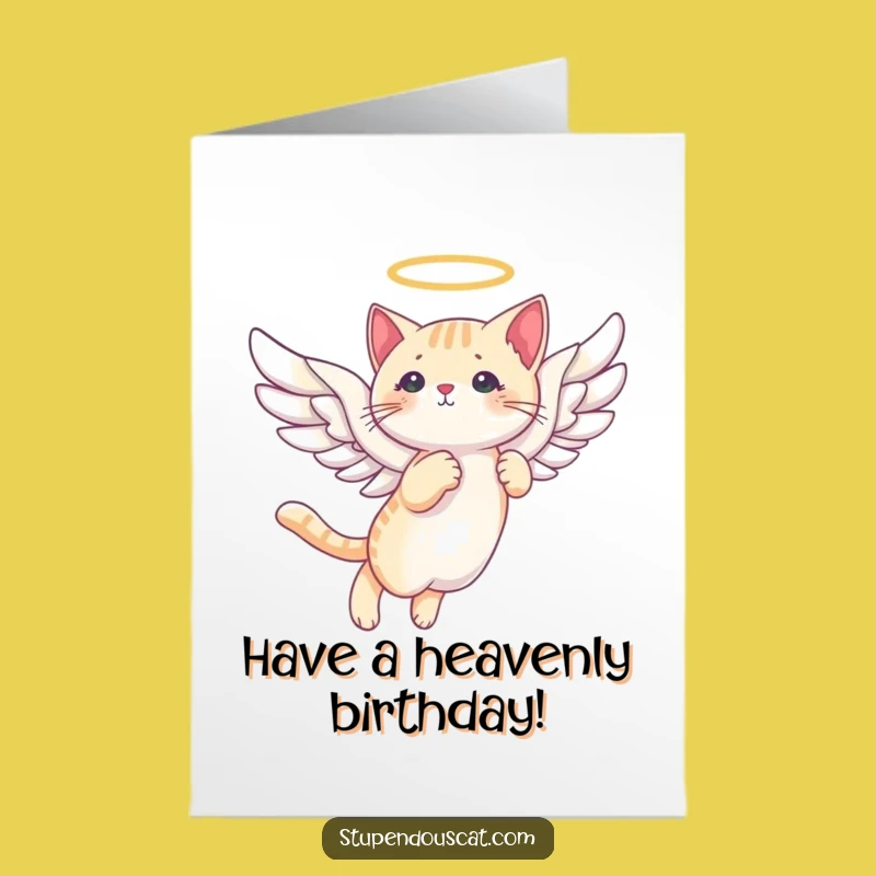 Free Printable Birthday Card: Angelic Cat Flight - Funny Downloadable Gift