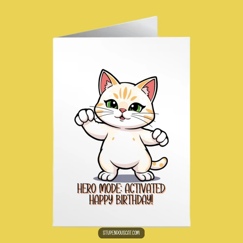 Free Printable Birthday Card: Hero Cat, Funny Downloadable Gift for Cat Lovers