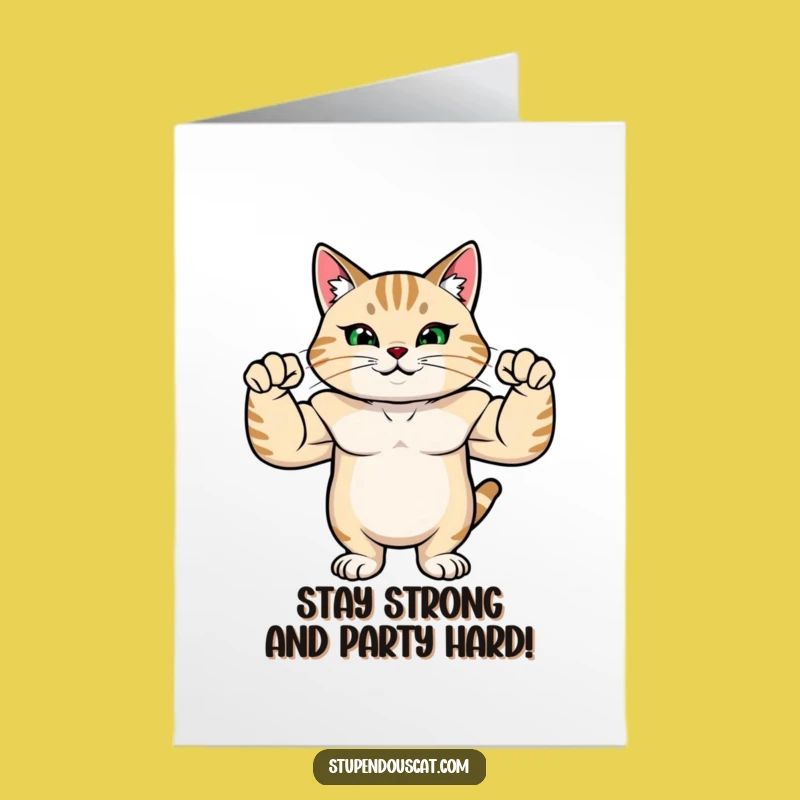 Free Printable Birthday Card: Strong Cat Flexing, Funny Downloadable Gift