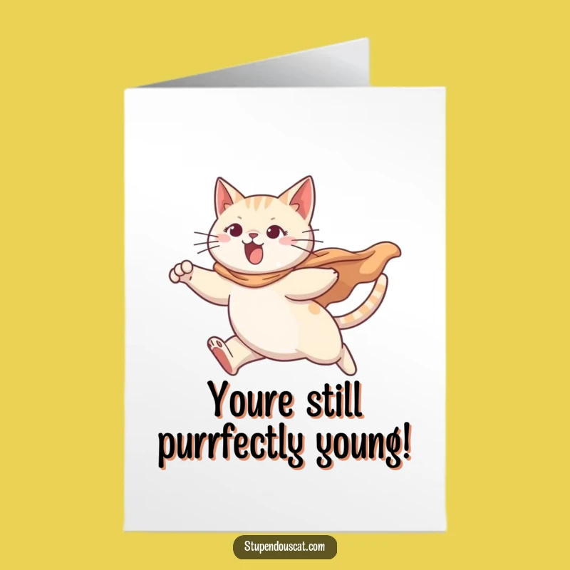 Free Printable Birthday Card: Funny Leaping Cat superhero, perfect dramatic downloadable gift!