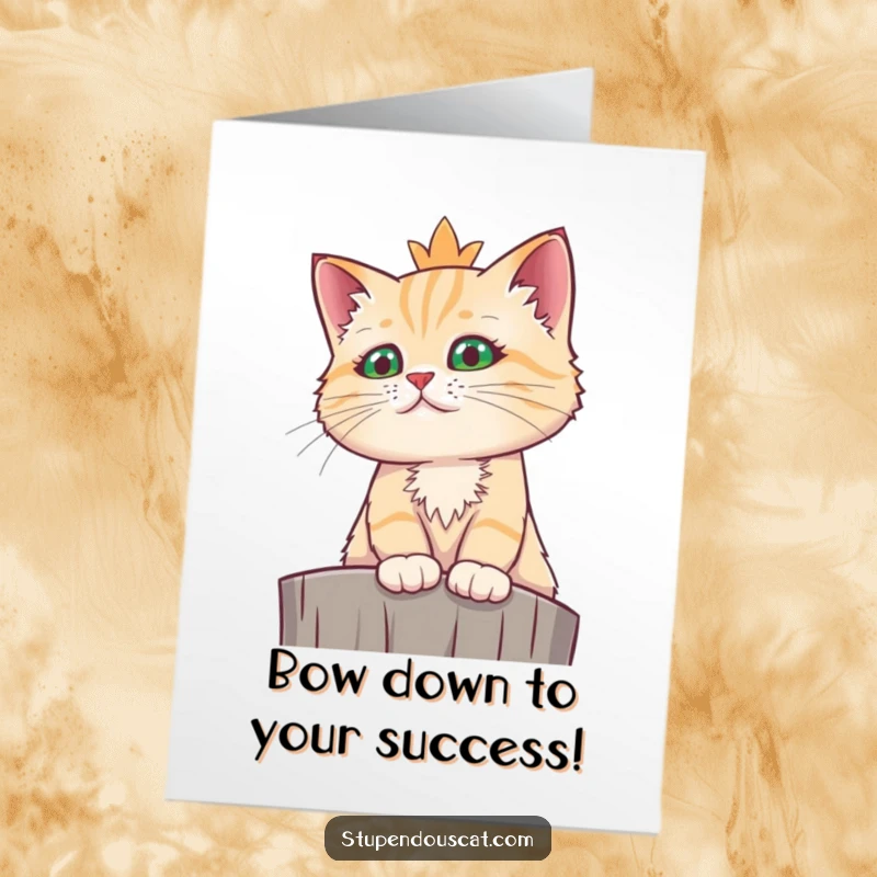 Funny Free Printable Congratulations Card: A regal cat surveys from a high perch, conveying congratulations with authority.