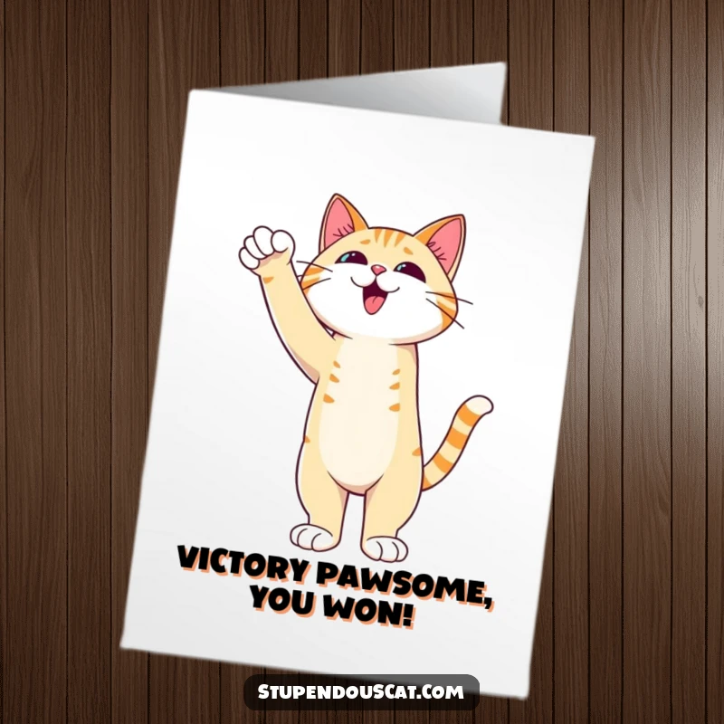 Funny Free Printable Congrats Card: A cat standing tall, paw raised in an admirable, triumphant pose.
