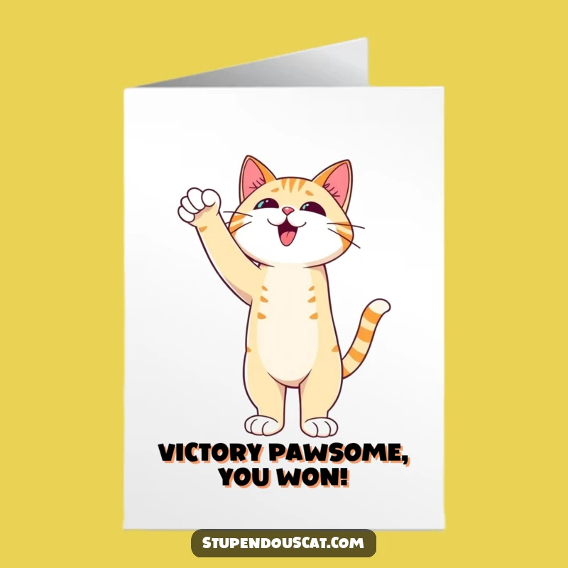 Free Printable Congrats Card: Cat's Triumphant Paw - Success Downloadable