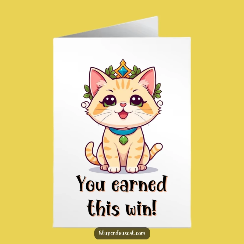 Free Printable Congrats Card: Champion Cat Victorious Greeting, Funny Downloadable Gift