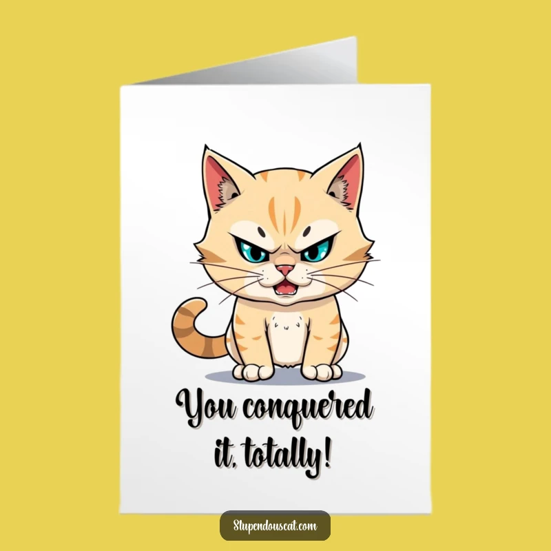 Free Printable Congrats Card: Fearless Cat Triumph - Funny Downloadable Gift