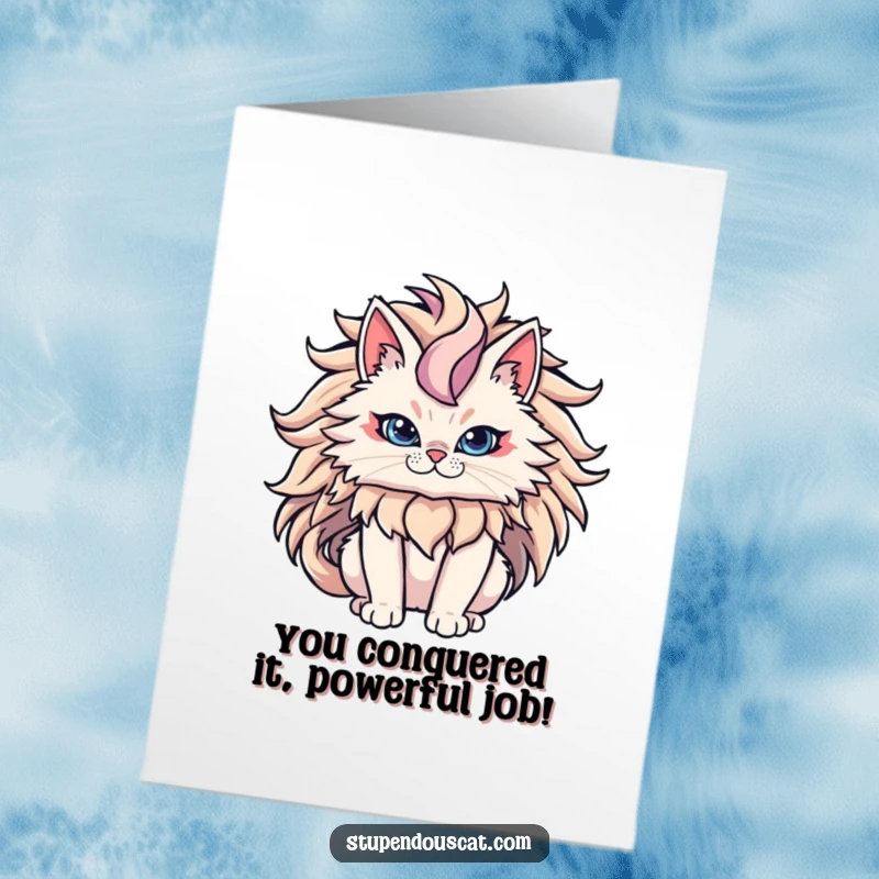 Funny Free Printable Congrats Card: A majestic cat sporting an impressive, flowing mane, radiating power and strength.