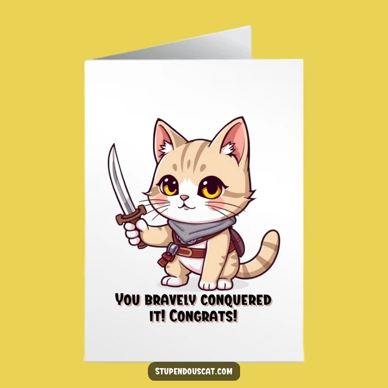 Free Printable Congrats Card: Sword Cat Victory, Warrior Downloadable Gift
