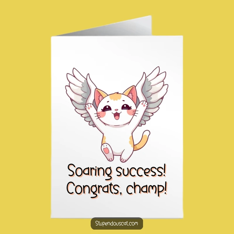 Free Printable Congrats Card: Winged Cat Soaring to Victory