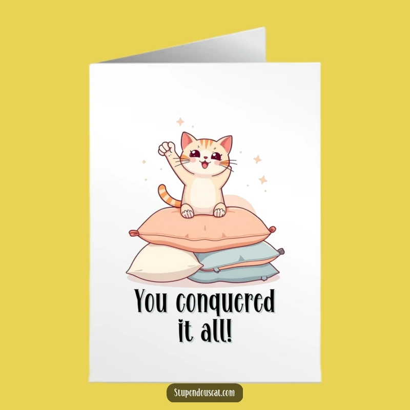 Free Printable Triumphant Cat Congrats Card - Heroic Feline Downloadable Gift