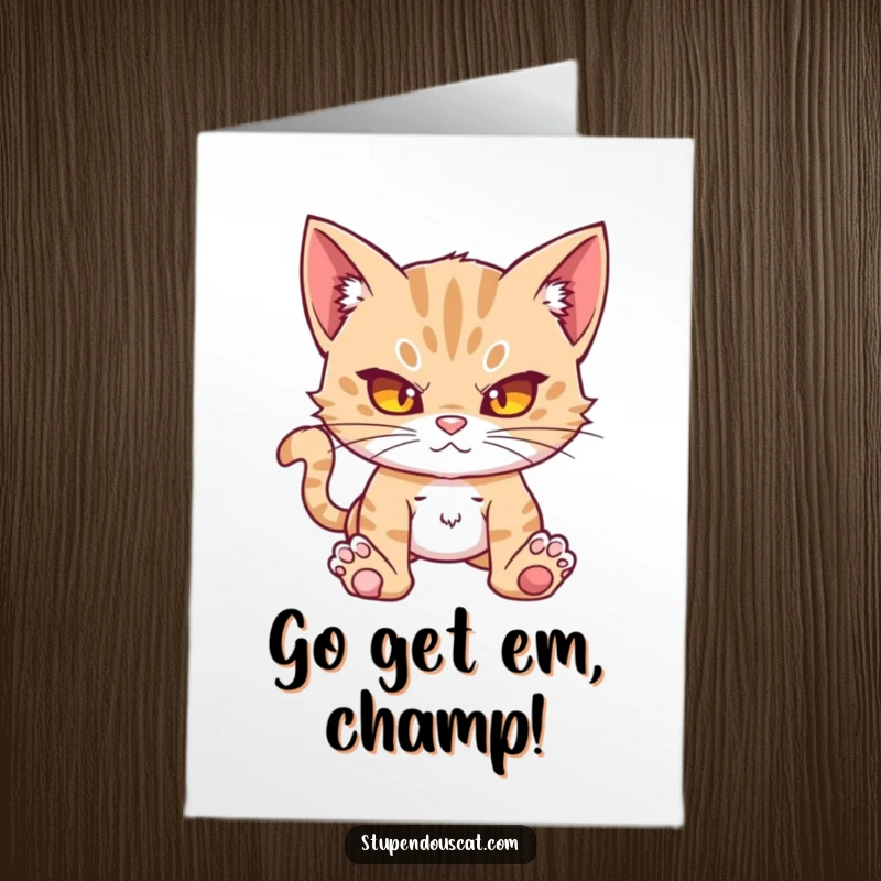 Funny Free Printable Congratulations Card: A formidable cat cub ready for action, symbolizing strength and victory in a congratulatory message.
