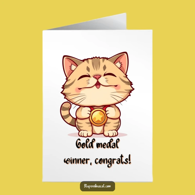 Free Printable Congrats Card: Victorious Cat Medal Funny Downloadable Gift