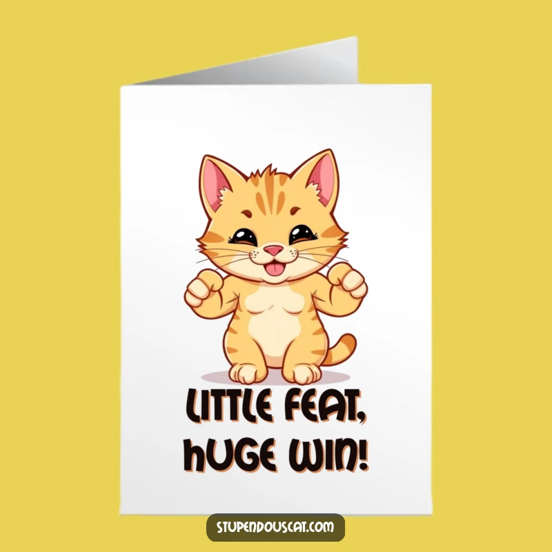 Free Printable Congrats Card: Little Strong Cat Cub Flexing - Humorous Downloadable Achievement Gift