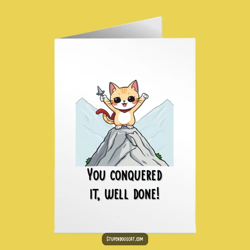 Free Printable Congrats Card: Hero Cat Mountaintop - Funny Downloadable Celebration DIY