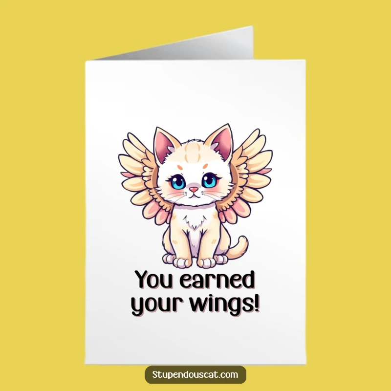 Free Printable Congrats Card: Majestic Winged Cat Cub for Victorious Achievements
