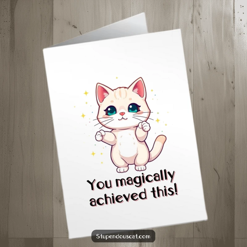Funny Free Printable Congrats Card: A cat surrounded by a dazzling explosion of colorful, magical sparkles.