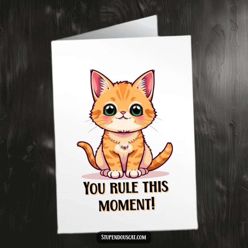 Funny Free Printable Congratulations Card featuring a playful orange tabby cat in a regal, proud stance