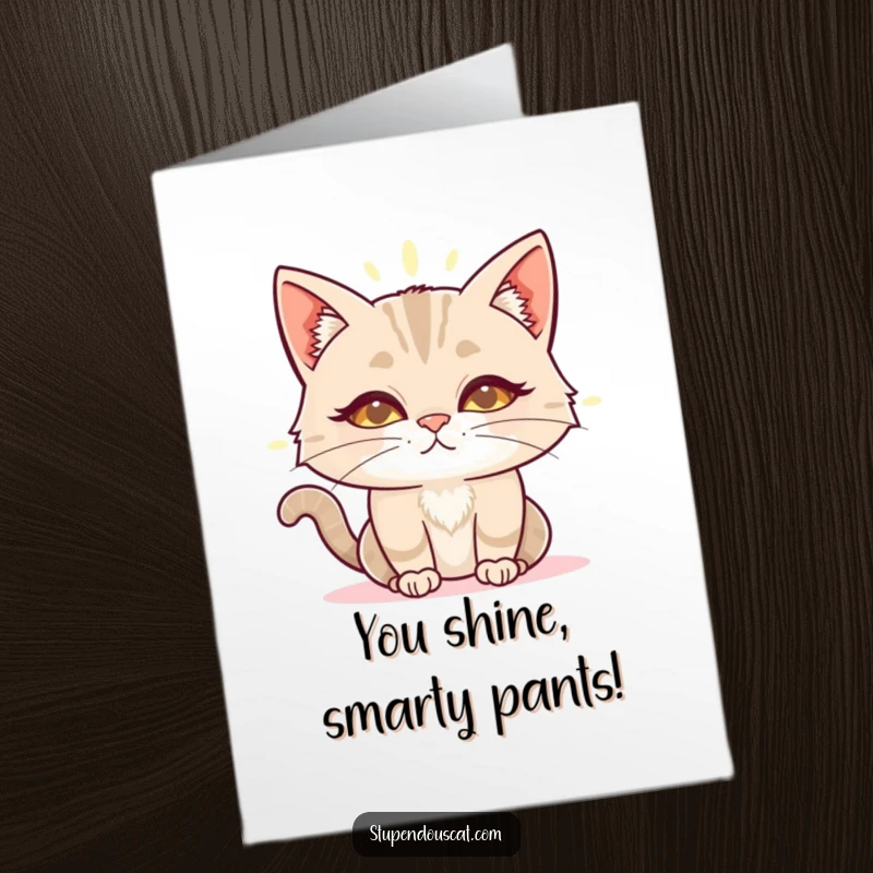 Funny Free Printable Congrats Card: A cat radiating wisdom, its glowing aura signifying approval of their achievement.