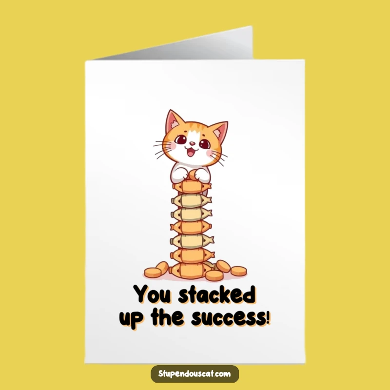 Free Printable Congrats Card: Cat Fish Treat Tower Funny Downloadable Gift