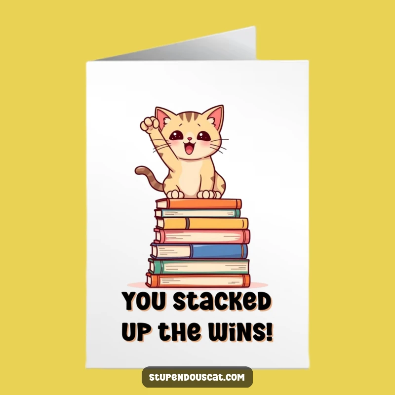 Free Printable Congrats Card: Dramatic Cat Books Pose! Best Downloadable Gift.