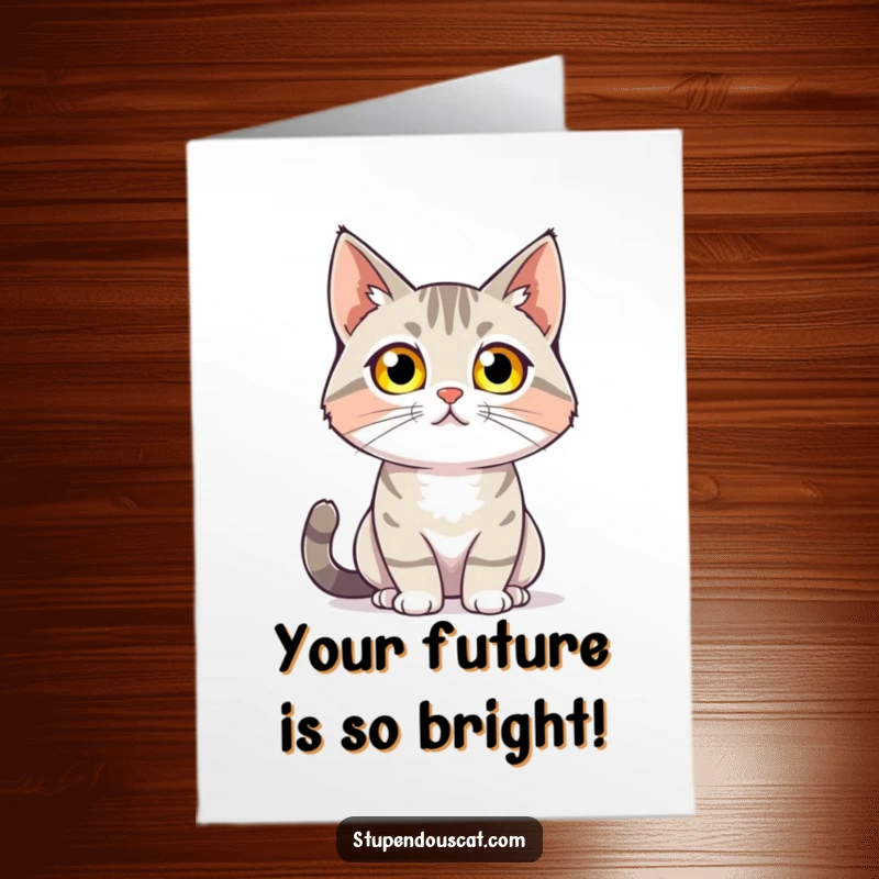 Funny Free Printable Congrats Card: A cat with luminous eyes confidently surveying surroundings after a big win.