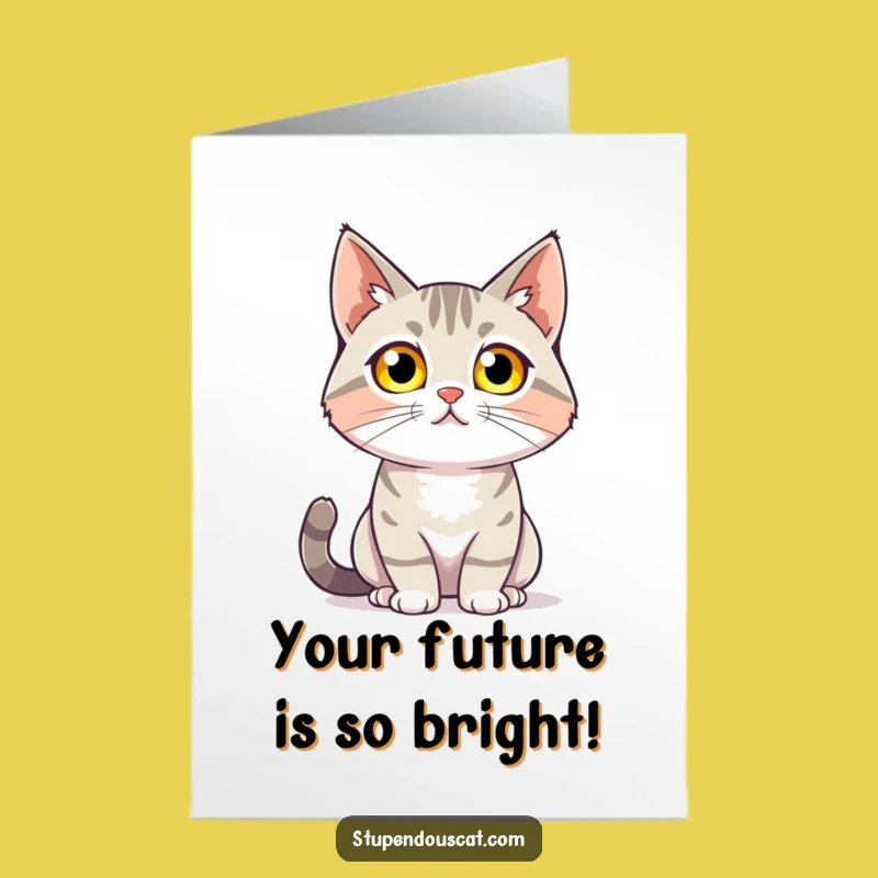 Free Printable Congrats Card: Glowing Eyes Cat, Confident Celebration of Success