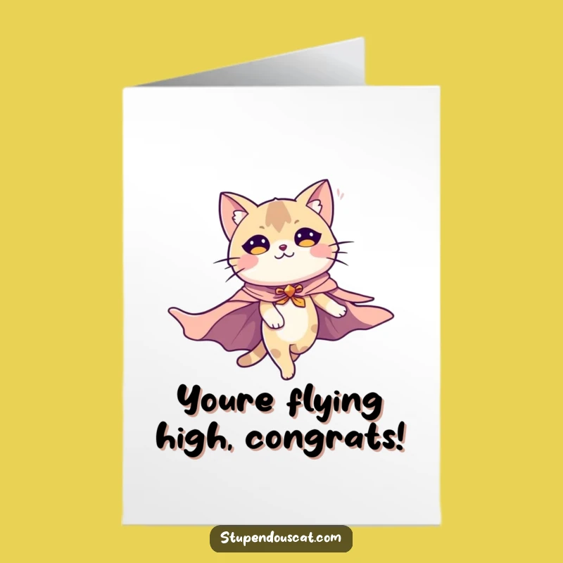 Free Printable Congrats Card: Majestic Flying Cat Achieves Greatness, Downloadable Gift
