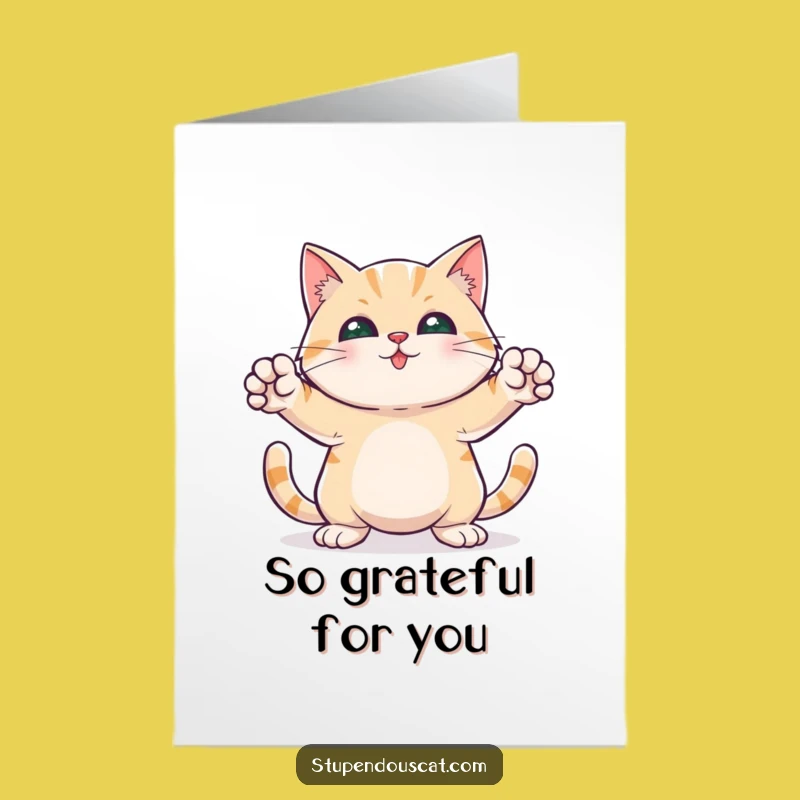 Free Printable Thank You Card: Bold Cat pose, thoughtful downloadable gift!