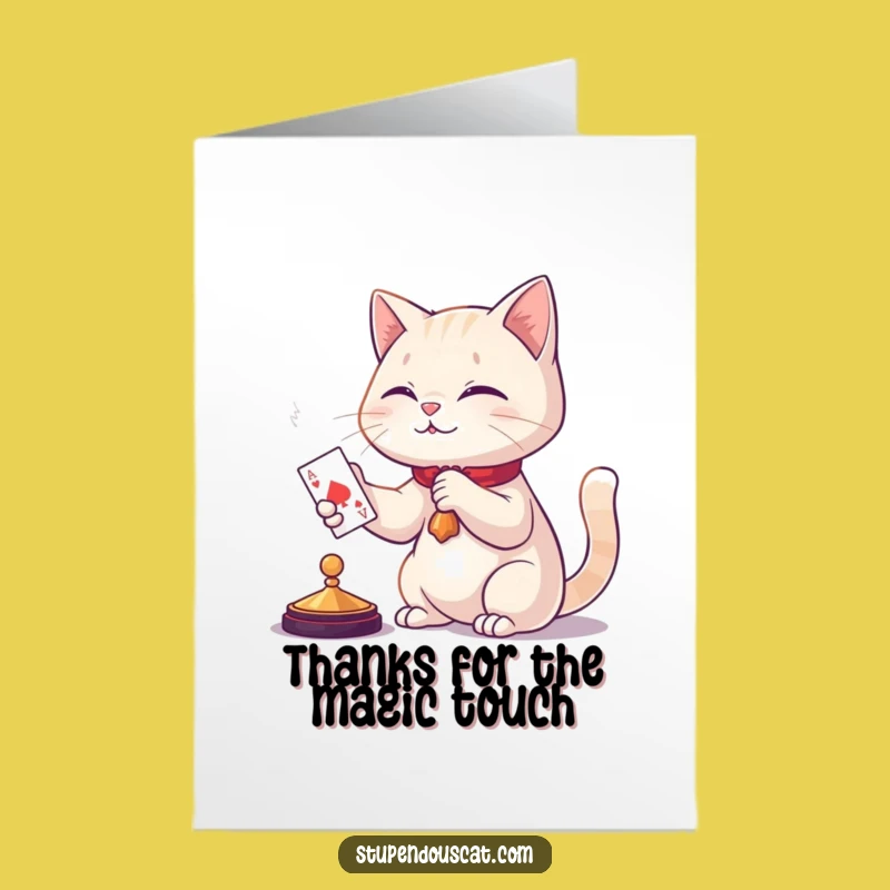 Free Printable Thank You Card: Cat Magician Expresses Gratitude - Downloadable