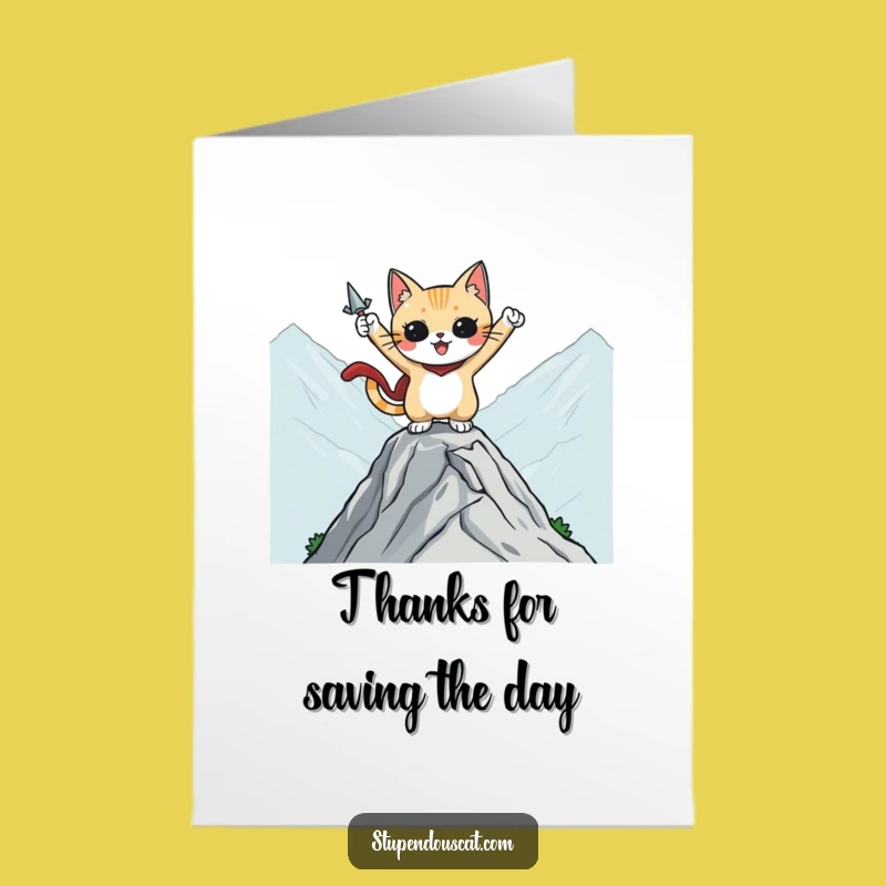 Free Printable Thank You Card: Hero Cat Mountaintop - Funny Downloadable Gratitude DIY