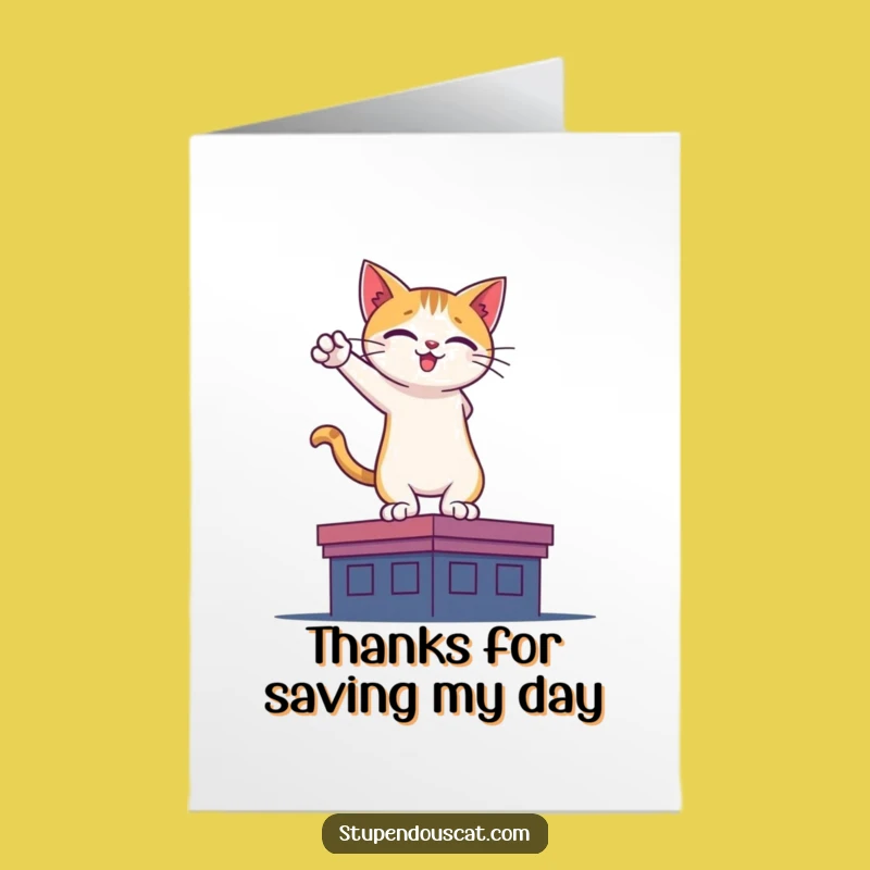 Free Printable Thank You Card: Hero Cat Rooftop, Funny Superhero Feline Downloadable Gift
