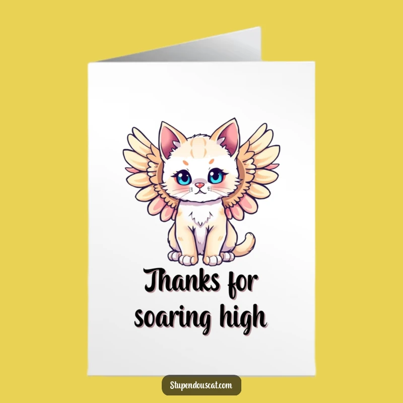 Free Printable Thank You Card: Majestic Winged Cat Cub Expressing Gratitude Gracefully