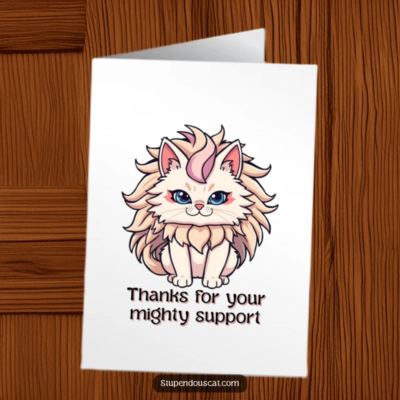 Funny Free Printable Thank You Card: A cat with a grand, flowing mane, looking powerfully majestic.