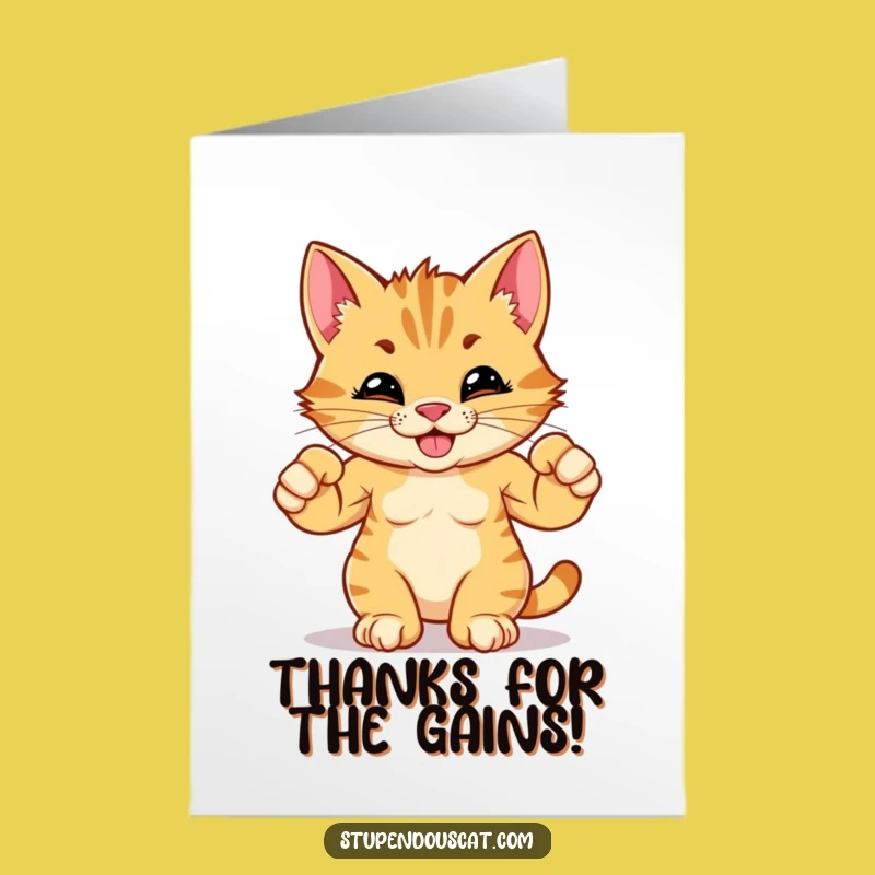 Free Printable Thank You Card: Strong Cat Cub's Gratitude - Funny Downloadable Gift of Thanks