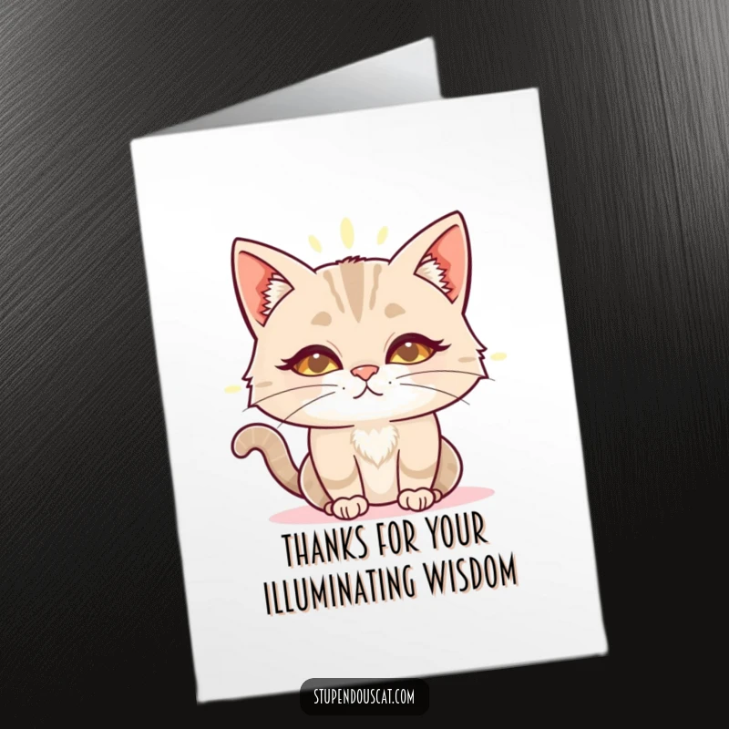 Funny Free Printable Thank You Card: A wise cat with a gentle gaze and a soft, glowing aura expressing thanks.