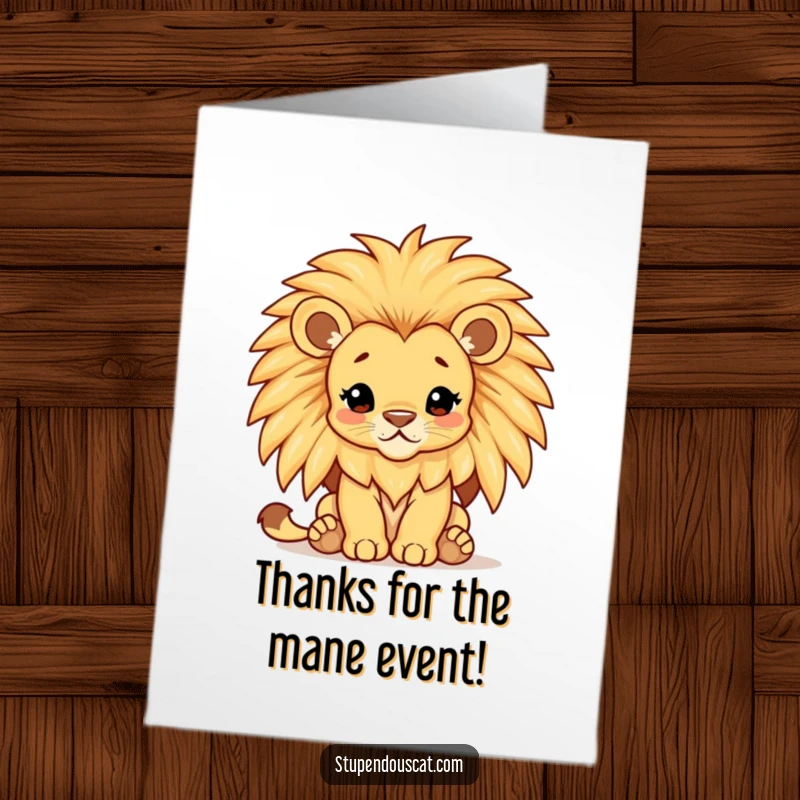 Funny Free Printable Thank You Card of a majestic lion cub with a huge, shimmering mane