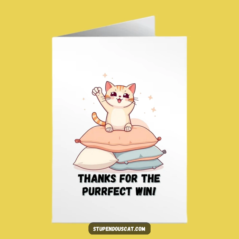 Free Printable Triumphant Cat Thank You Card - Heroic Feline Downloadable Gift