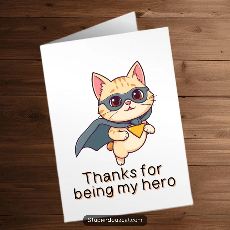 Funny Free Printable Thank You Card: A determined superhero cat flying to express profound thanks.