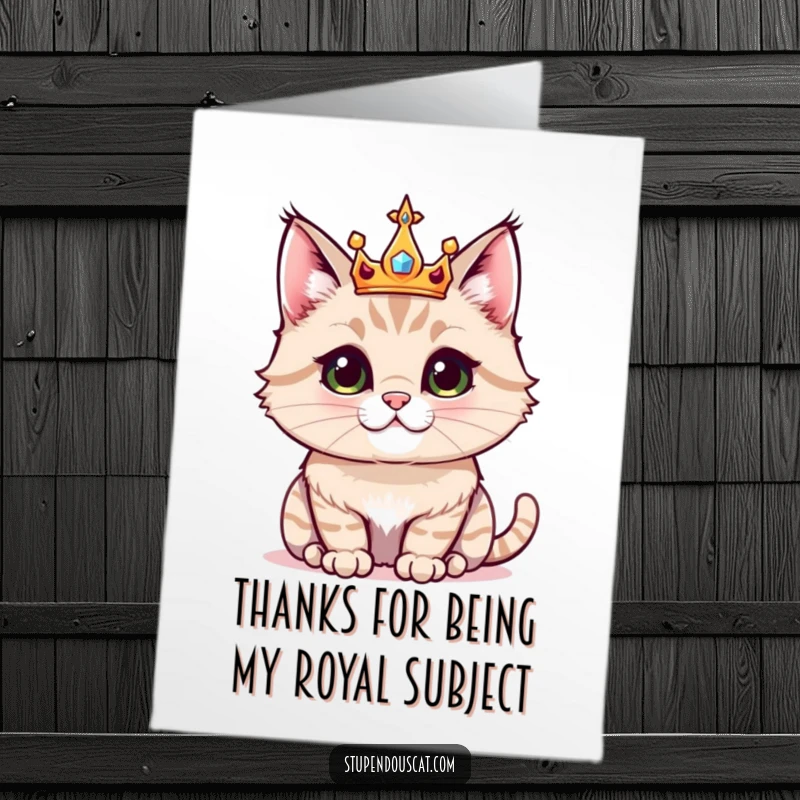Funny Free Printable Thank You Card: Majestic cat wearing a glittering crown, offering a regal and humorous thank you.