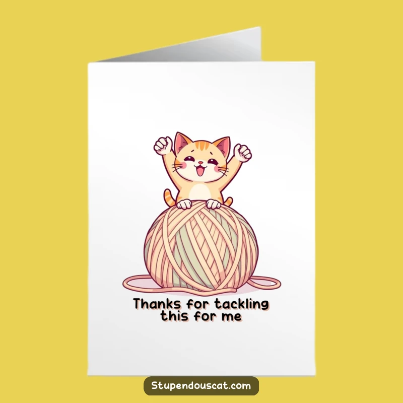 Free Printable Thank You Card: Triumphant Cat, Thanks from the Yarn Mountain!