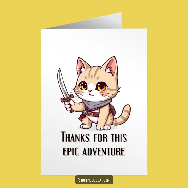 Free Printable Thank You Card: Sword Cat Thanks, Brave Warrior Gift