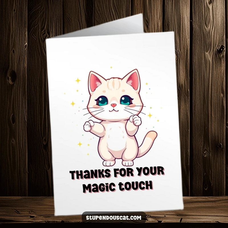 Funny Free Printable Thank You Card: A cat generating a beautiful, dazzling shower of colorful magic sparkles.