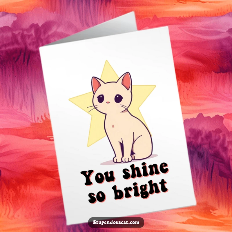 Funny free printable thank you card with a cat silhouette against a bright star, representing appreciation.