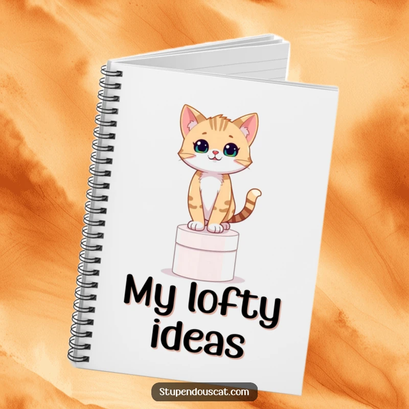Funny notebook featuring a confident cat cub standing on a pedestal, inspiring users to record their achievements humorously.