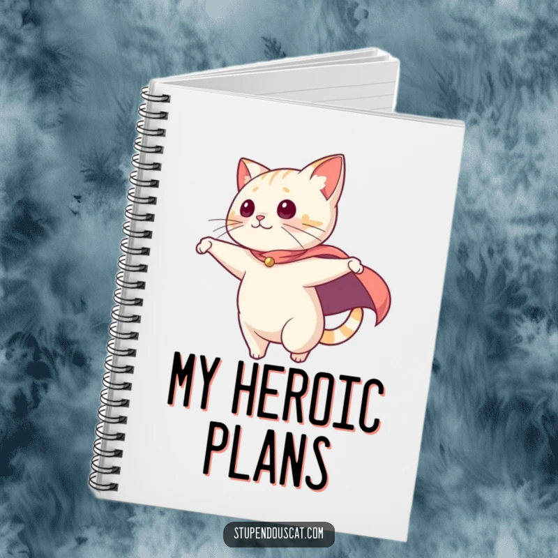 Funny Notebook: A cat with a dramatic cape swooping, perfect for recording heroic plans and grand adventures.