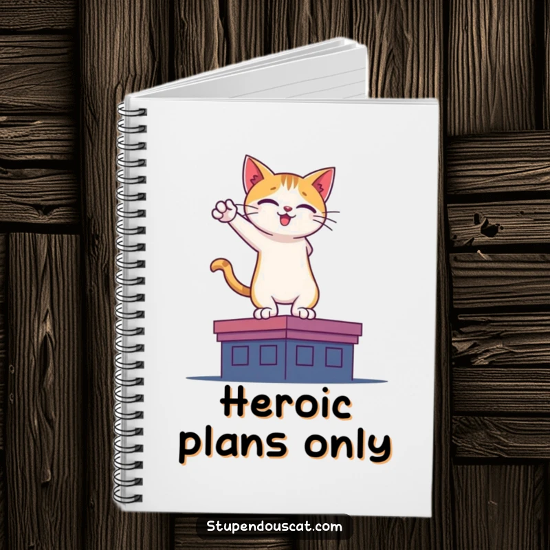 Funny notebook with a heroic cat silhouette on a rooftop, perfect for planning adventures and heroic deeds.