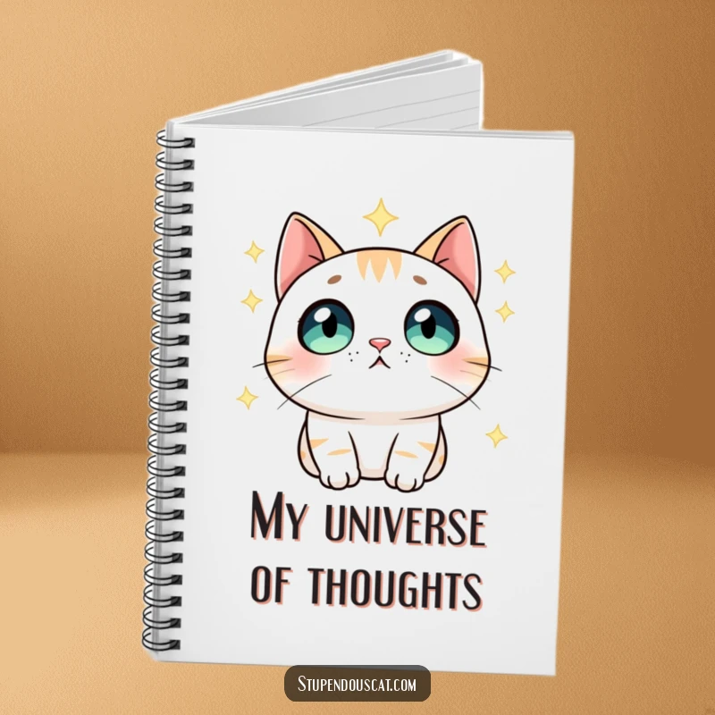 Funny Notebook: A cat with wide, impressed eyes gazing at stars, perfect for recording cosmic thoughts and dreams.