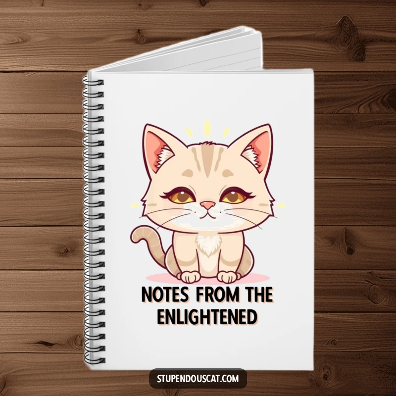 Funny wise cat aura notebook cover featuring a cat with a glowing aura, ideal for recording profound thoughts and ideas.