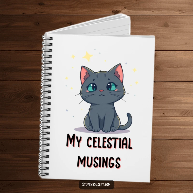 Funny notebook with a mysterious cat gazing at a starry night sky, perfect for journaling dreams and celestial thoughts, a great funny gift.