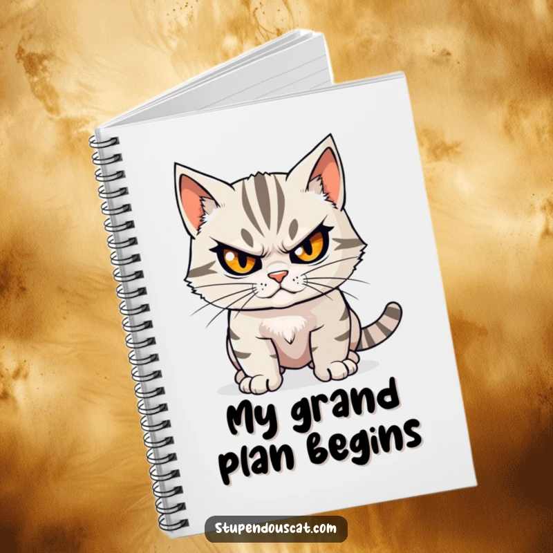 Funny determined cat notebook cover with a focused cat’s steely gaze, ready to document epic plans and ideas.