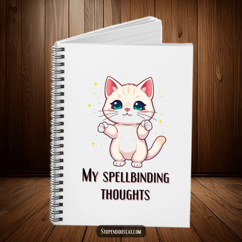 Funny Cat Notebook cover featuring a cat creating dazzling colorful magic sparkles, perfect for jotting down magical thoughts.